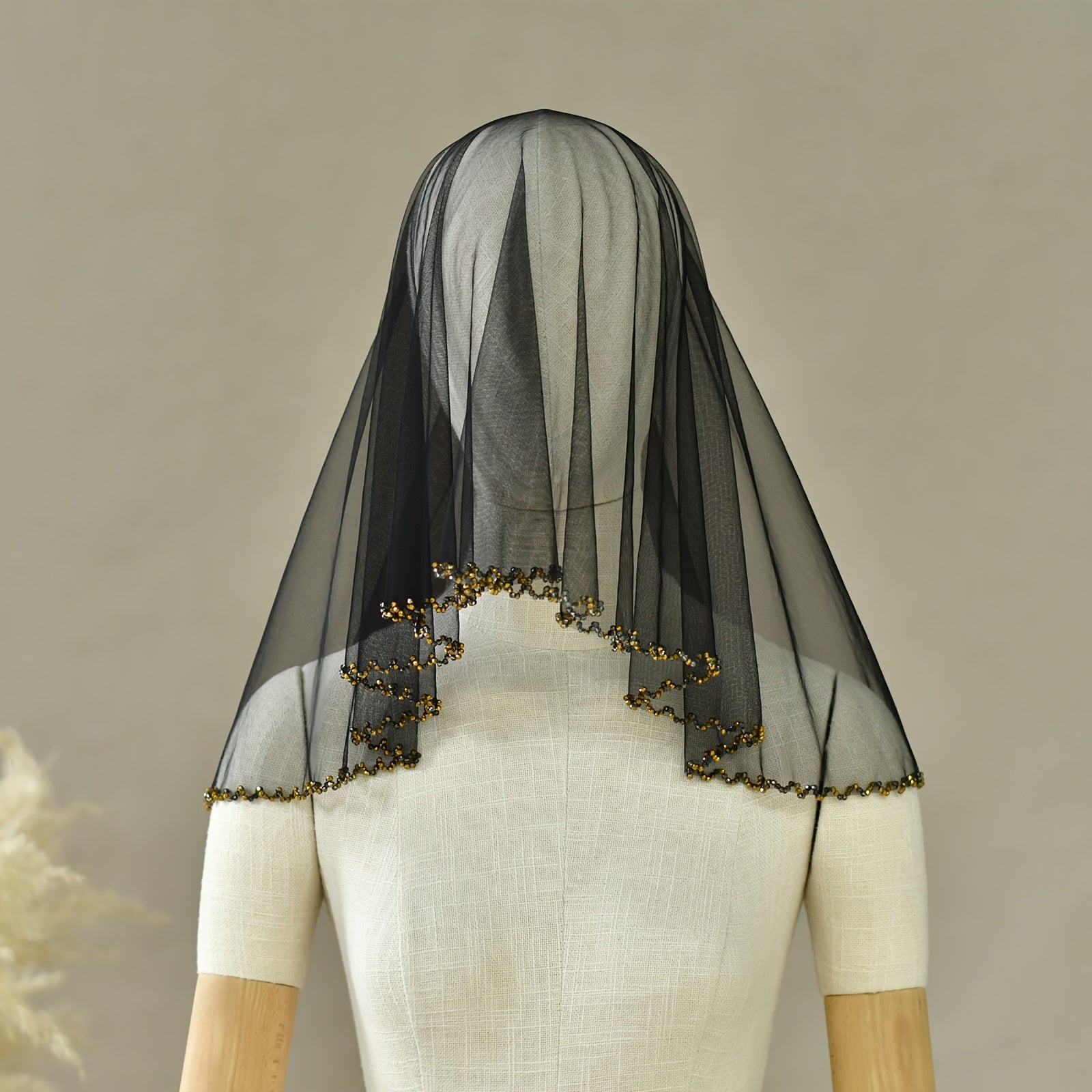 Wedding Veil Bridal Hair Accessory Beaded Edge Lightweight Nylon Fabric Red