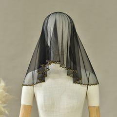 Wedding Veil Bridal Hair Accessory Beaded Edge Lightweight Nylon Fabric Red