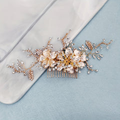 Flower & Rhinestone Hair Comb Bridal Wedding Headwear Hair Accessory