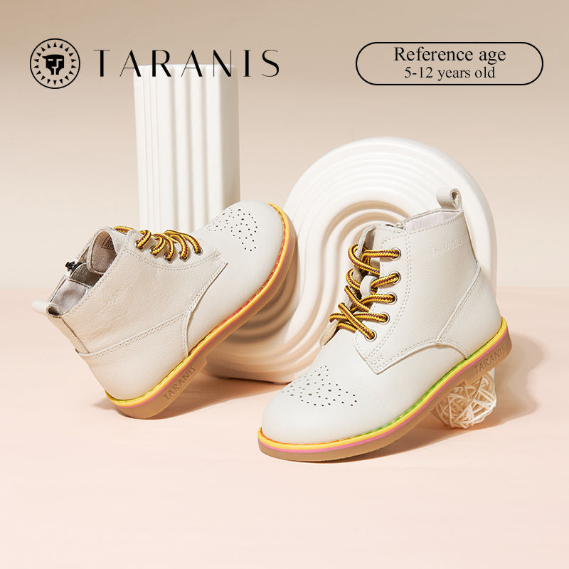 TARANIS Girls Classic Rubber Sole Short Zipper Leather Boots