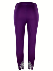 Plus Size Floral Print Cut Out Slim Fit Leggings