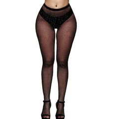 Rhinestone Fishnet Tights High Waist Pantyhose Women's Stockings