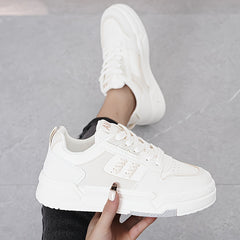 Women's Platform Skate Shoes Round Toe Block Lace up Sports Shoes
