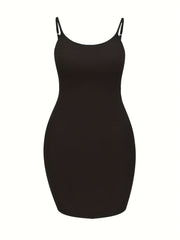 Solid Scoop Neck Spaghetti Strap Body Con Cami Dress