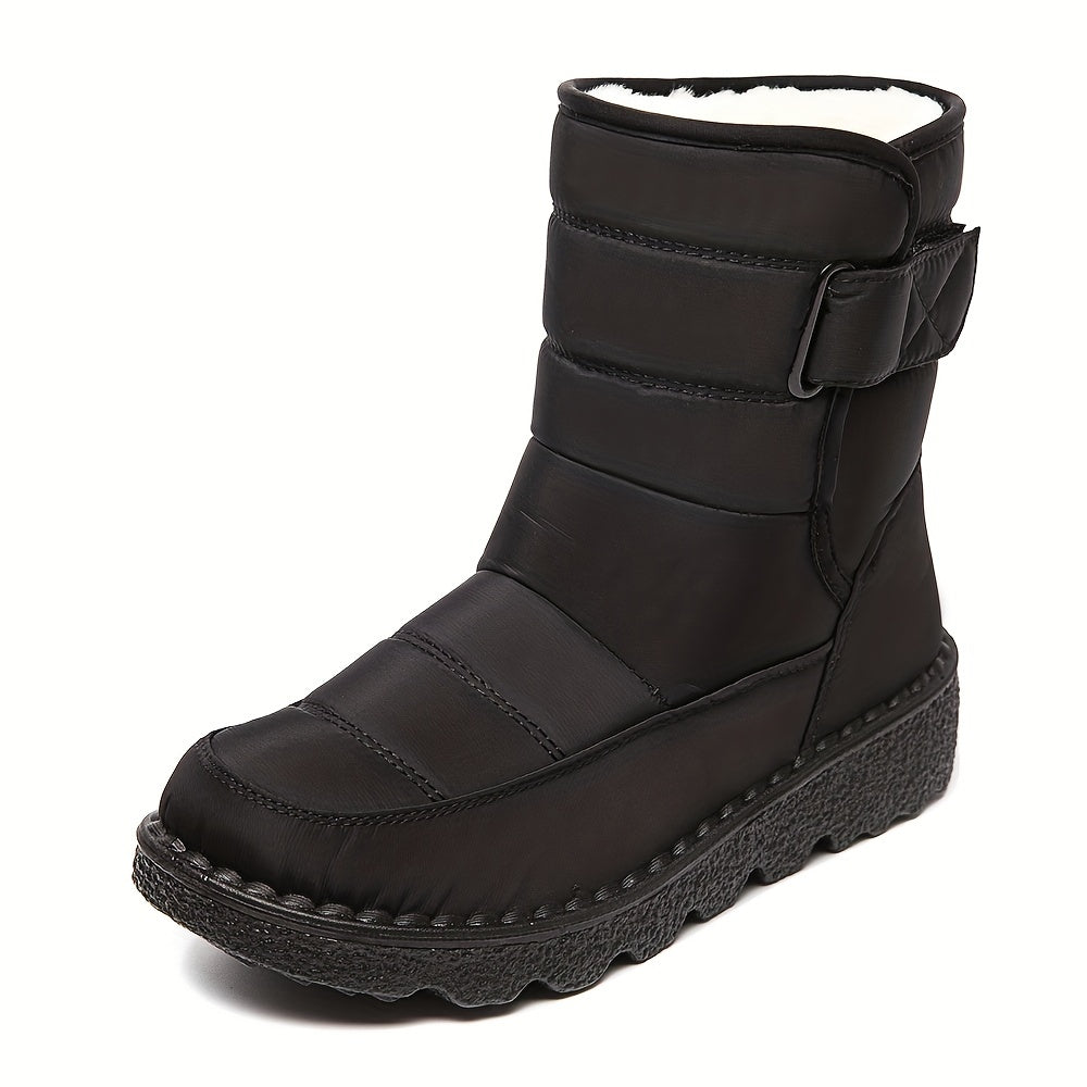 Women's Solid Platform Snow Boots Casual Plush Lined Hook & Loop Boots