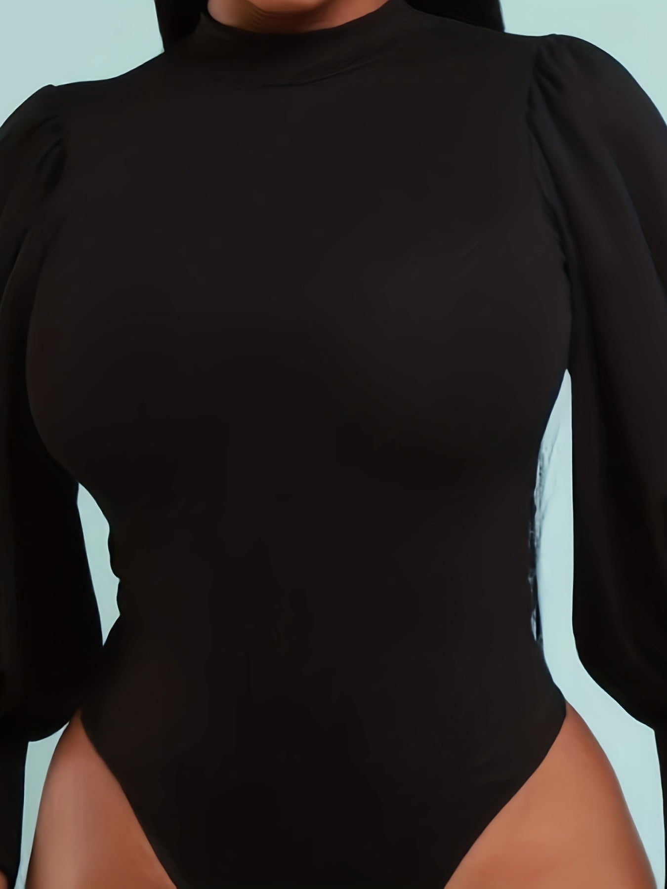 Slim Mock Neck Bodysuit Lantern Sleeve Spring/Fall