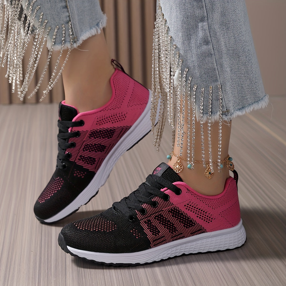 Breathable Women's Running Shoes Lace-up Knit Comfort Sneakers