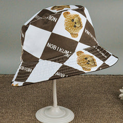 Puppy Print Bucket Hat Sunshade Sunscreen Double Sided Wearing