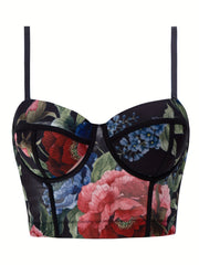 Floral Print Cami Corset Bustier Push Up Tummy Control Slimmer Body Shaper