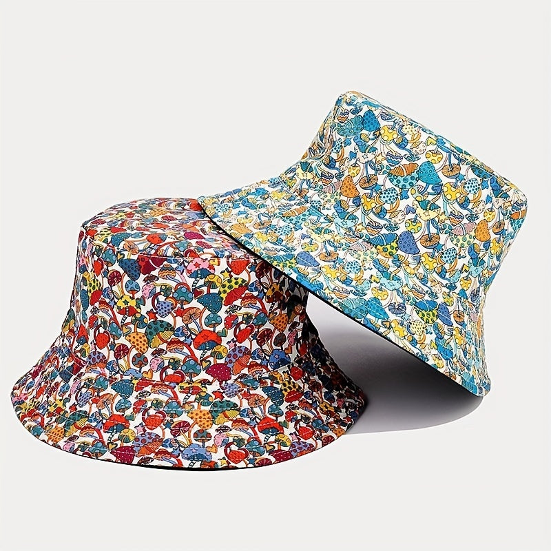 Colorful Mushroom Print Bucket Hat Lightweight Sunscreen Basin Hat