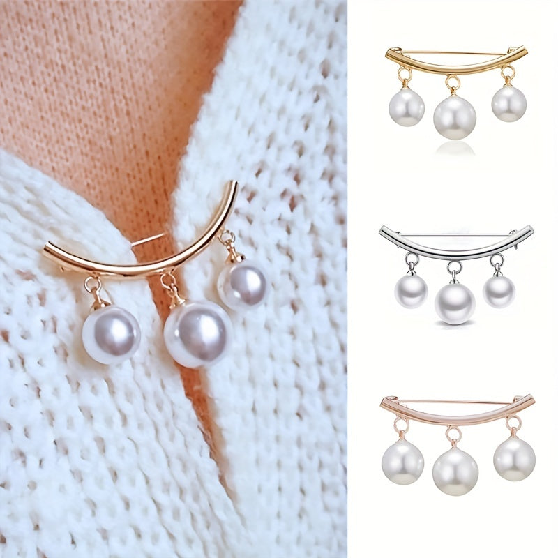 3pcs Pearl Fixed Buckle Scarf Cardigan Clips Dress Brooches