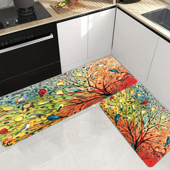 Colorful Tree Anti Fatigue Kitchen Mat, Washable Absorbent Entrance Doormat