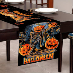 Halloween Theme Table Runner Pumpkin Skull Pattern Polyester Plaid Table Cover
