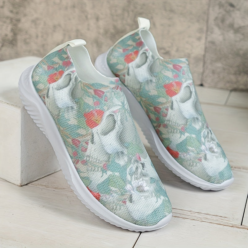 Women's Halloween Pattern Sneakers Low Top Slip On Knit Sock Shoes