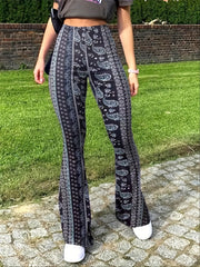 Paisley Print Slim Stretchy Waist Pants Sexy Flare Pants