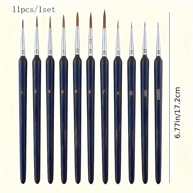 11pcs Weasel Hair Detail Brush Set for Acrylic Painting Watercolor Nail Art