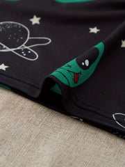 Alien Print Pajama Set Short Sleeve Crew Neck Top & Elastic Waistband Shorts