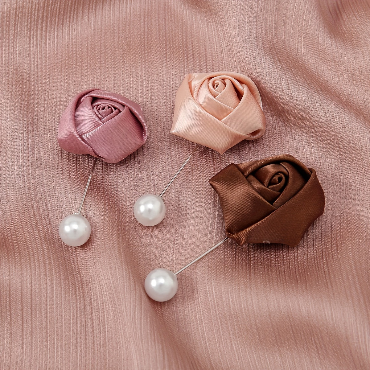 3pc Rose Flower Pins Faux Pearl Scarf Fixed Buckle Hijab Pins Brooches