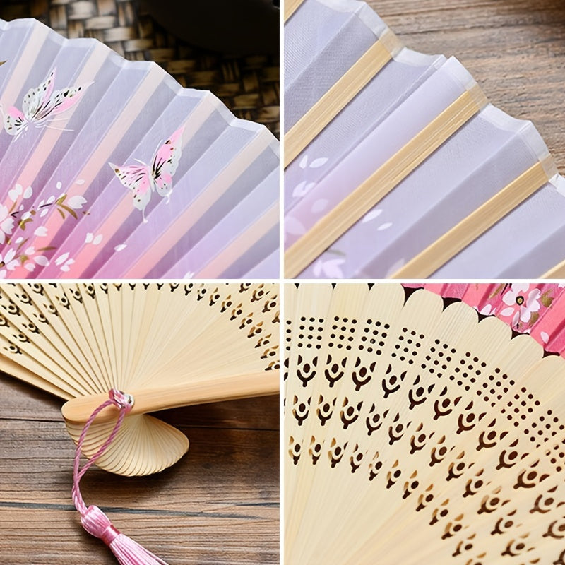 Chinese Folding Fan Dance Lace Silk Handheld Floral Fan Photo Props