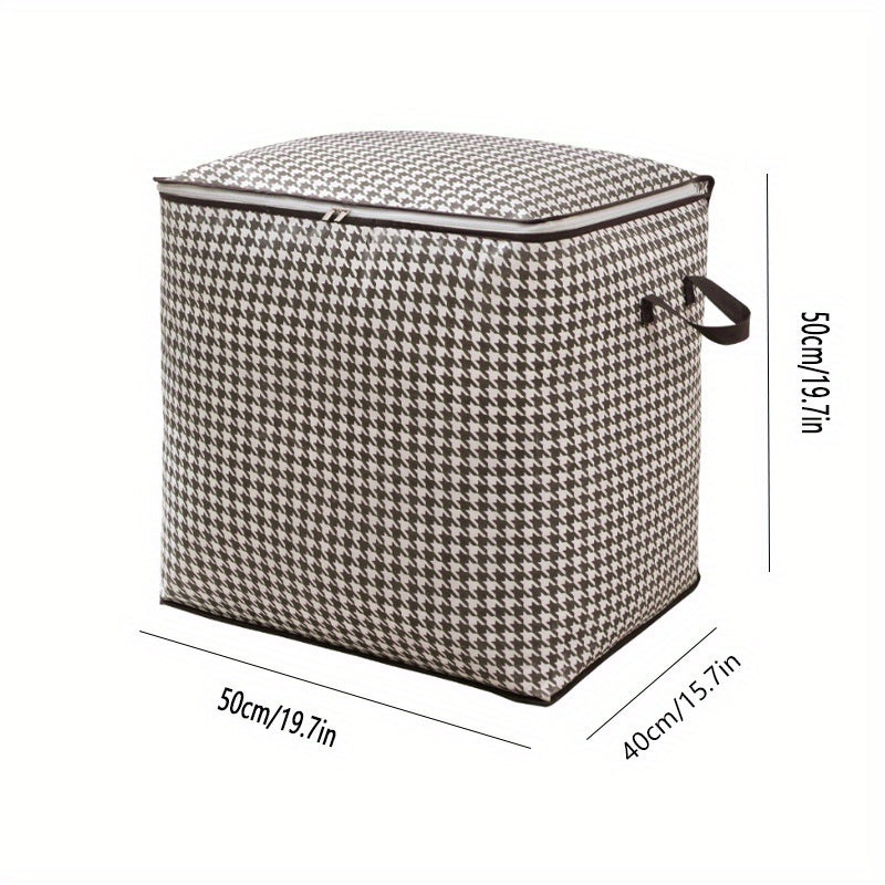 Houndstooth Pattern Storage Box Large Capacity Zipper Dustproof Organizer