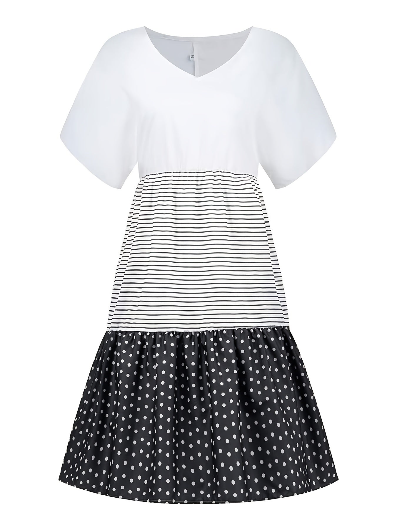 Colorblock Strip V Neck Dress