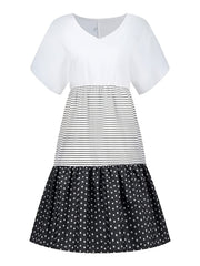 Colorblock Strip V Neck Dress