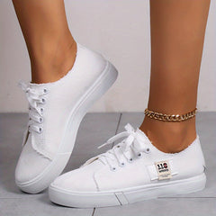 Women's Low Cut Canvas Shoes Lace Up Casual Sneakers Lightweight Comfortable