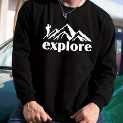 Graphic Mountain Print Sweatshirt Men's Casual Crew Neck Pullover Sweatshirt