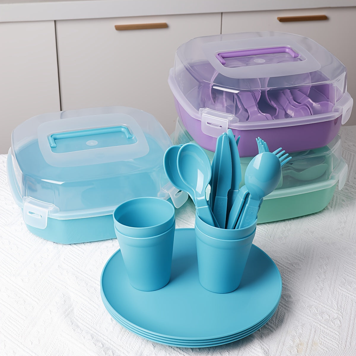 21pcs Outdoor Picnic Cutlery Set with Storage Box