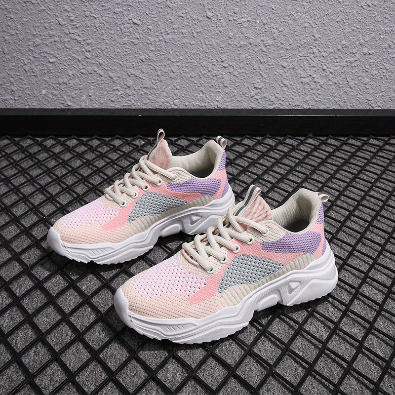 Women's Breathable Knit Sneakers Lace Up Colorblock Shoes
