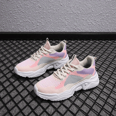 Women's Breathable Knit Sneakers Lace Up Colorblock Shoes