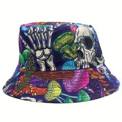 Skull Mushroom Print Bucket Hat Men's And Women's Outdoor Sunshade Hat