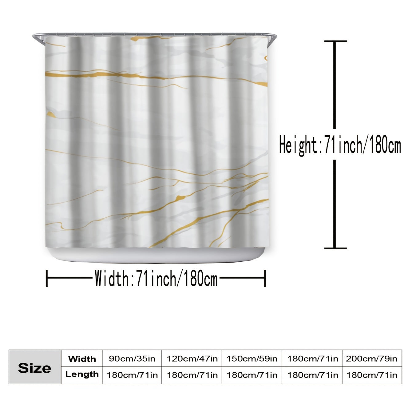 Marbled Shower Curtain Set Bathroom Waterproof Shower Curtain With Plastic Hooks