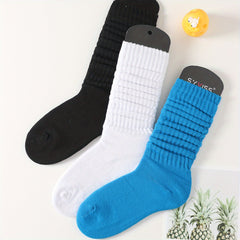 3 Pairs Solid Socks Comfy & Breathable All match Socks Women's Stockings