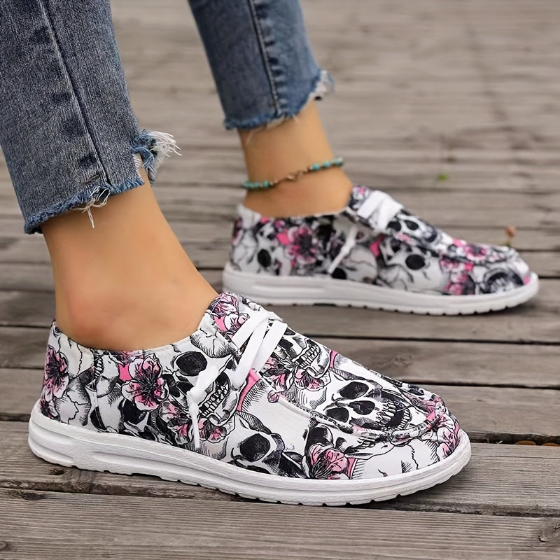 Women's Halloween Skull Print Canvas Shoes Flat Casual Sneakers