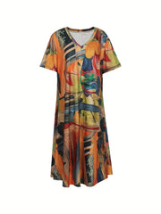 Casual Dress Women's Plus Painting Print Short Sleeve V Neck