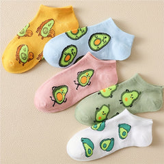 5 Pairs Avocado Print Ankle Socks Women's Stockings & Hosiery