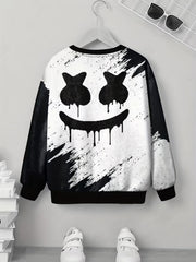 Funny Face Pattern Sweatshirt For Kids Long Sleeve Top Boy's Clothes
