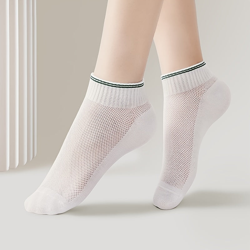 10 Pairs Summer Mesh Ankle Socks Breathable Thin Low Cut Striped Socks