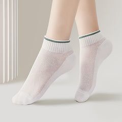 10 Pairs Summer Mesh Ankle Socks Breathable Thin Low Cut Striped Socks