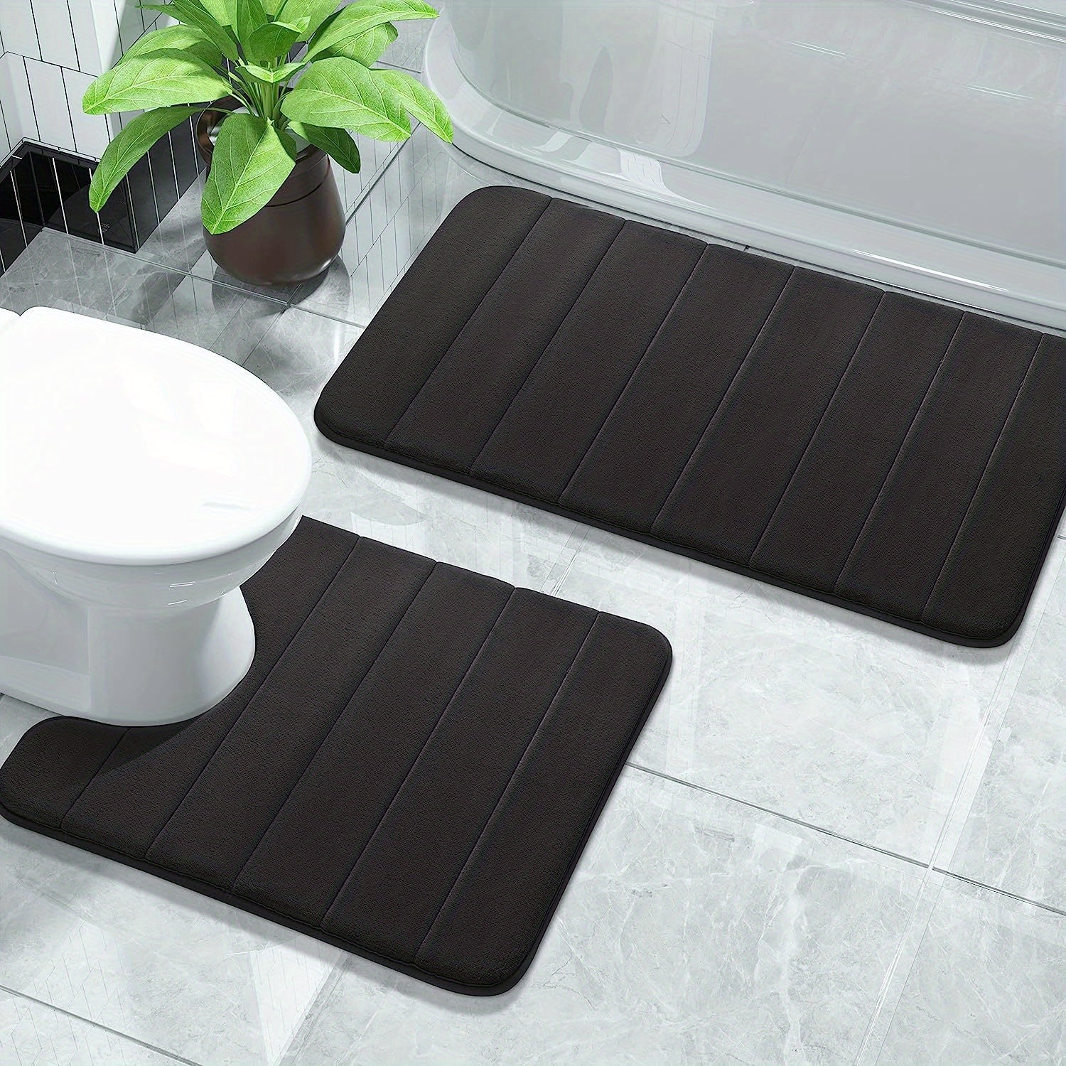 2pc Memory Foam Bathmat Set Anti Skid U Shaped Rugs