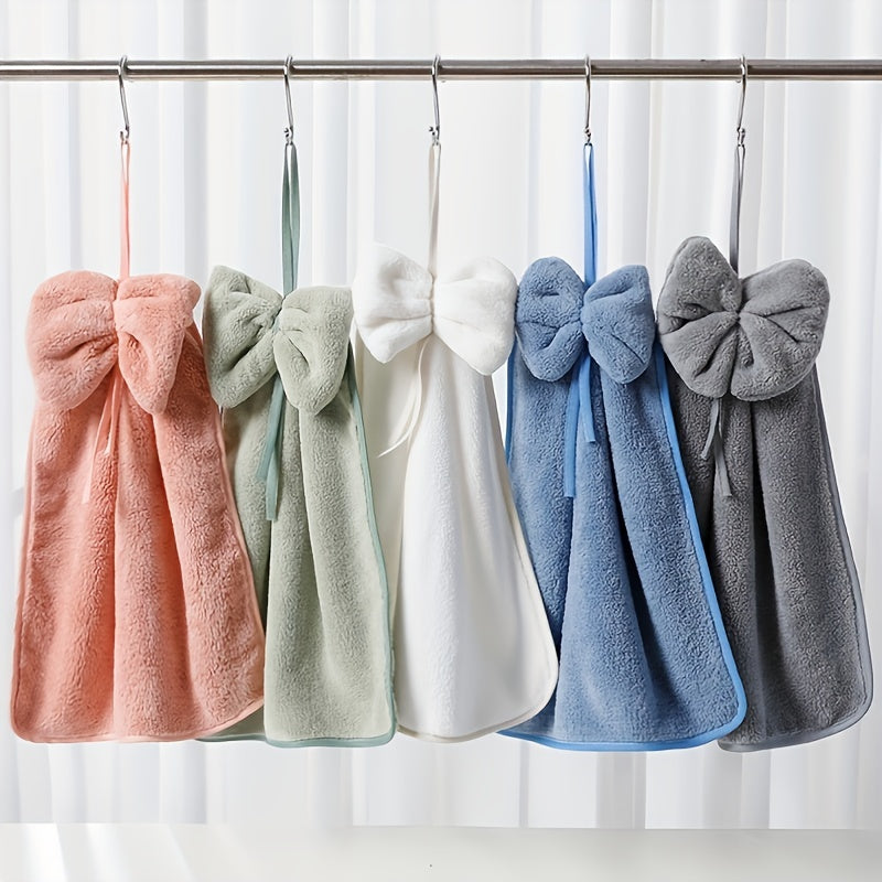 1pc Bowknot Coral Velvet Fingertip Towel Hanging Towel