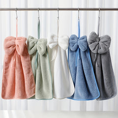 1pc Bowknot Coral Velvet Fingertip Towel Hanging Towel