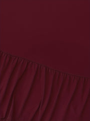 Solid Long Sleeve V Neck Ruffle Trim Maxi Dress With Pockets
