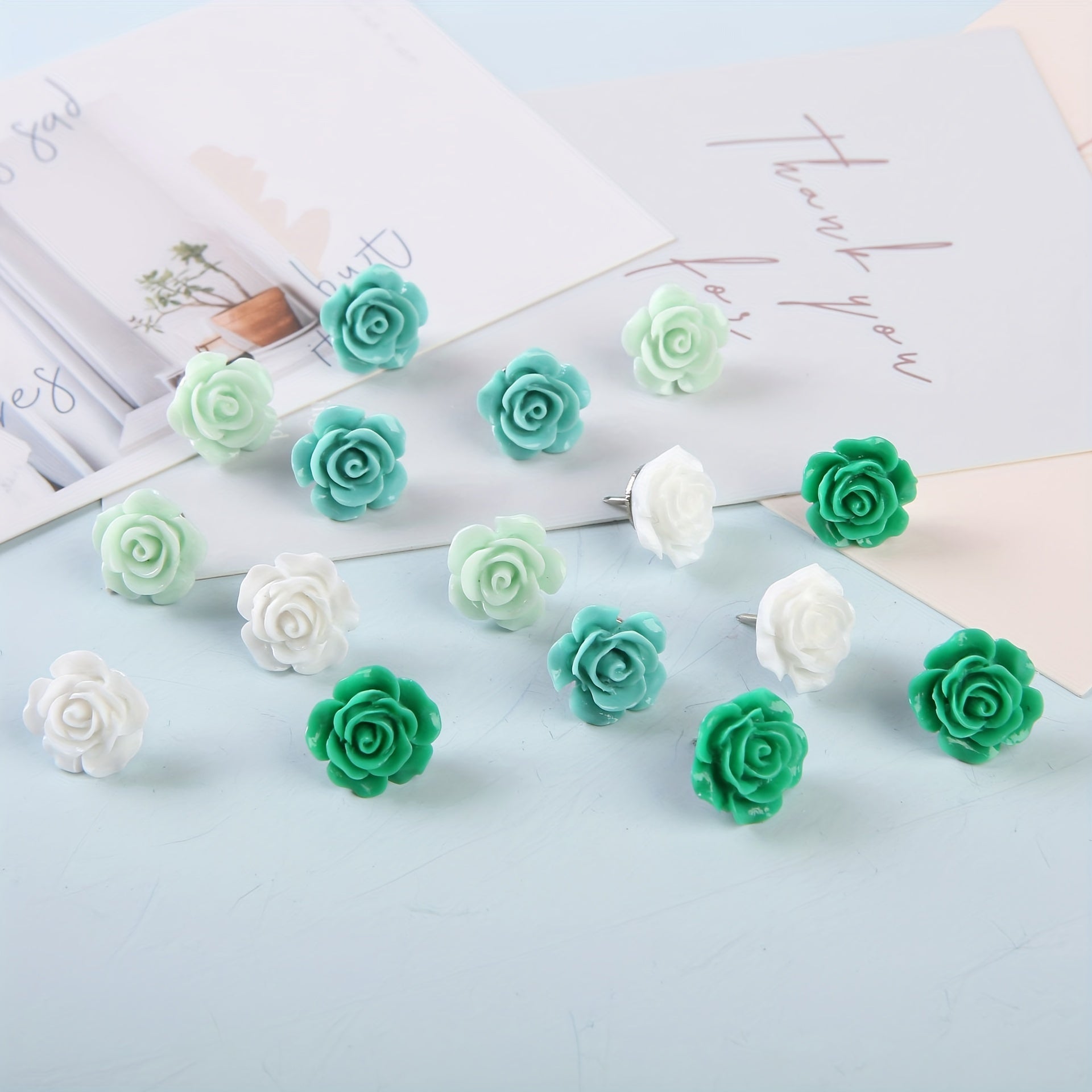 60pcs Gradient Rose Flower Push Pins for School Home Office