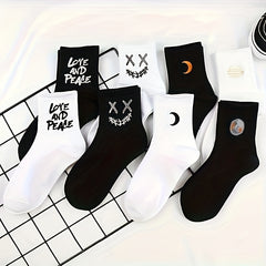 10 Pairs Cartoon Print Socks Comfy & Funny Mid Tube Women's Stockings