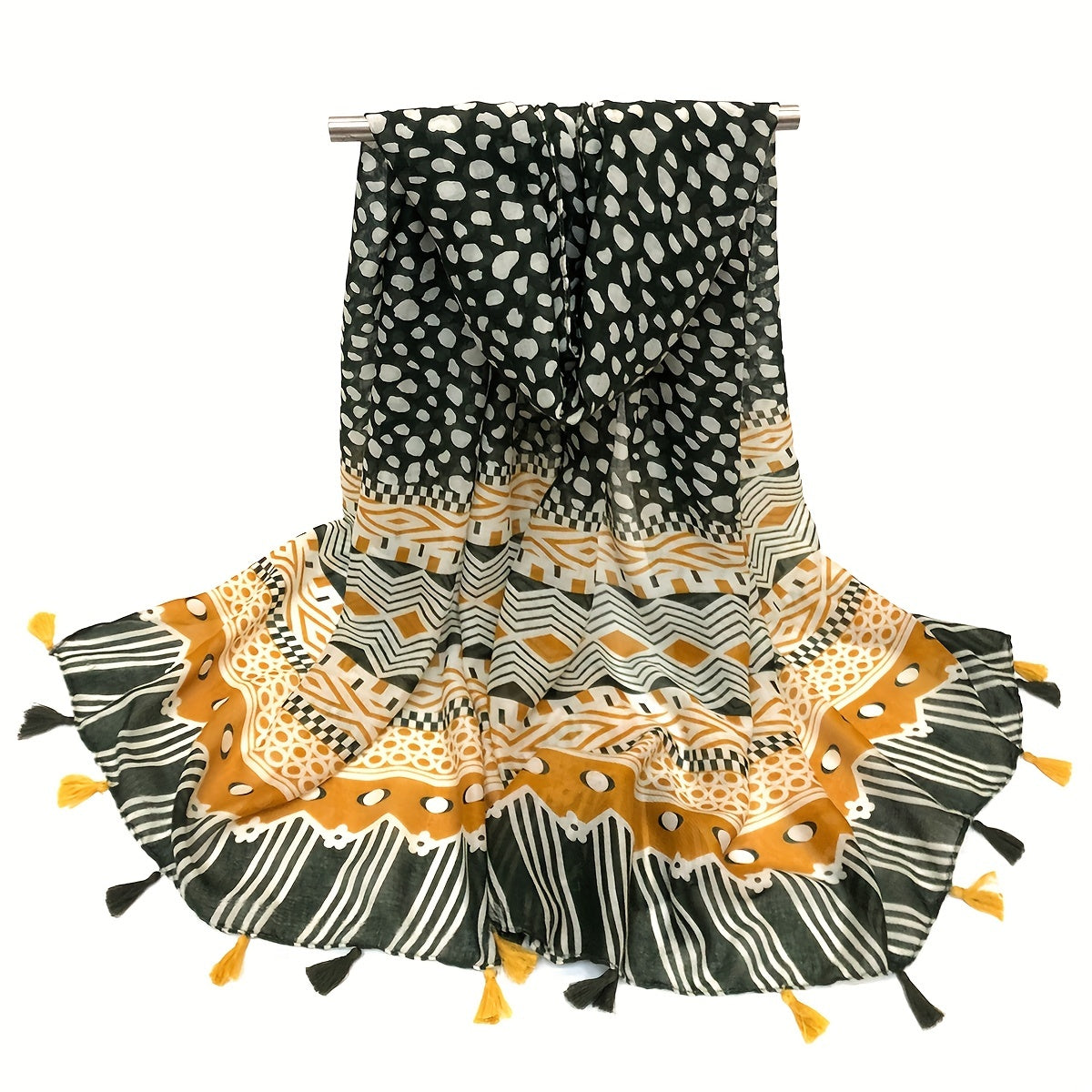 Vintage Geometric Print Scarf Boho Tassel Shawl Windproof Head Wrap