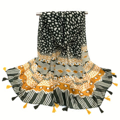 Vintage Geometric Print Scarf Boho Tassel Shawl Windproof Head Wrap