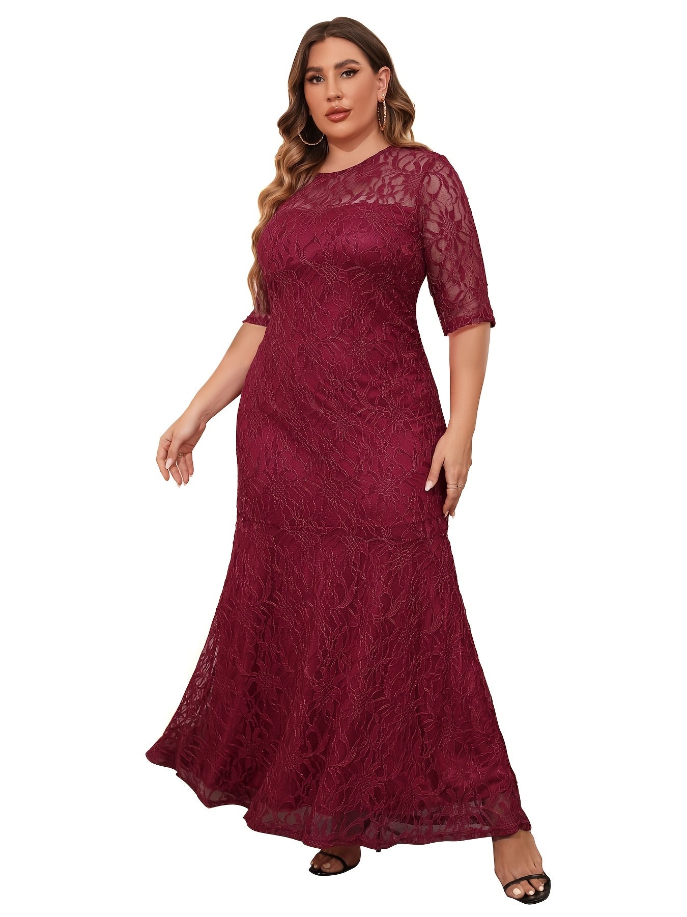 Floral Print Mesh Sleeve Maxi Dress Plus Size