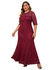 Floral Print Mesh Sleeve Maxi Dress Plus Size